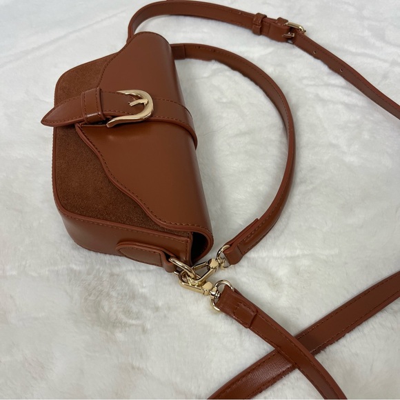 BY ANTHROPOLOGIE DELILAH BAG SUEDE BUCKLE MINI BAG IN BROWN AND GOLD - Picture 8 of 13